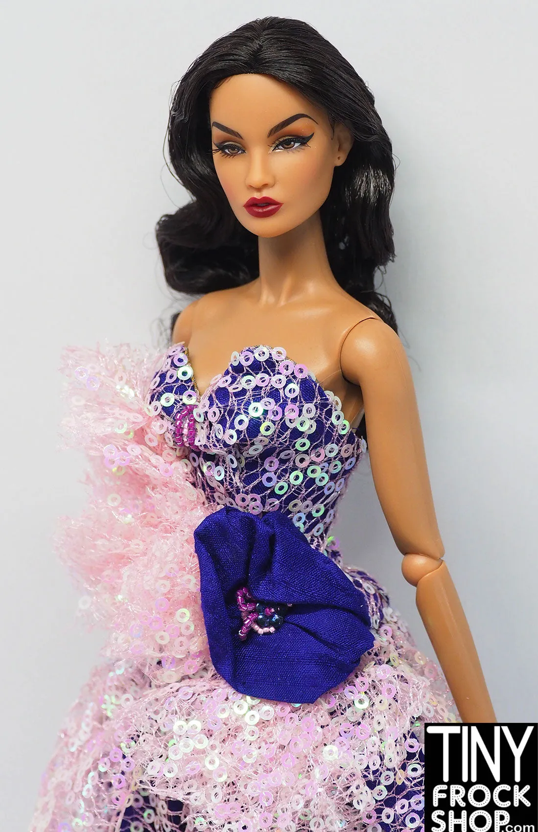 12" Fashion Doll Iridescent Pink Mini Sequin and Purple Ball Gown