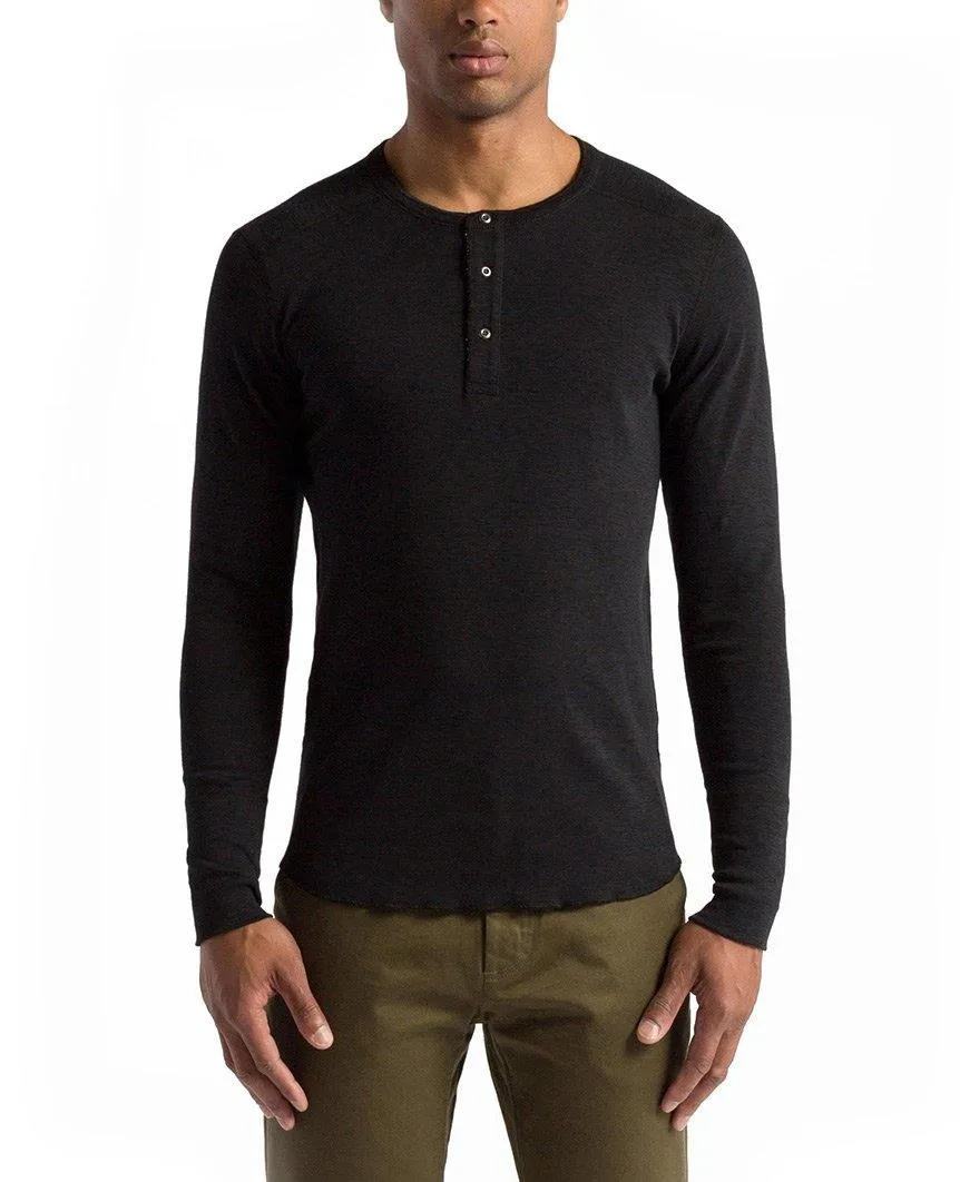 1x1 Slub Long Sleeve Henley Black