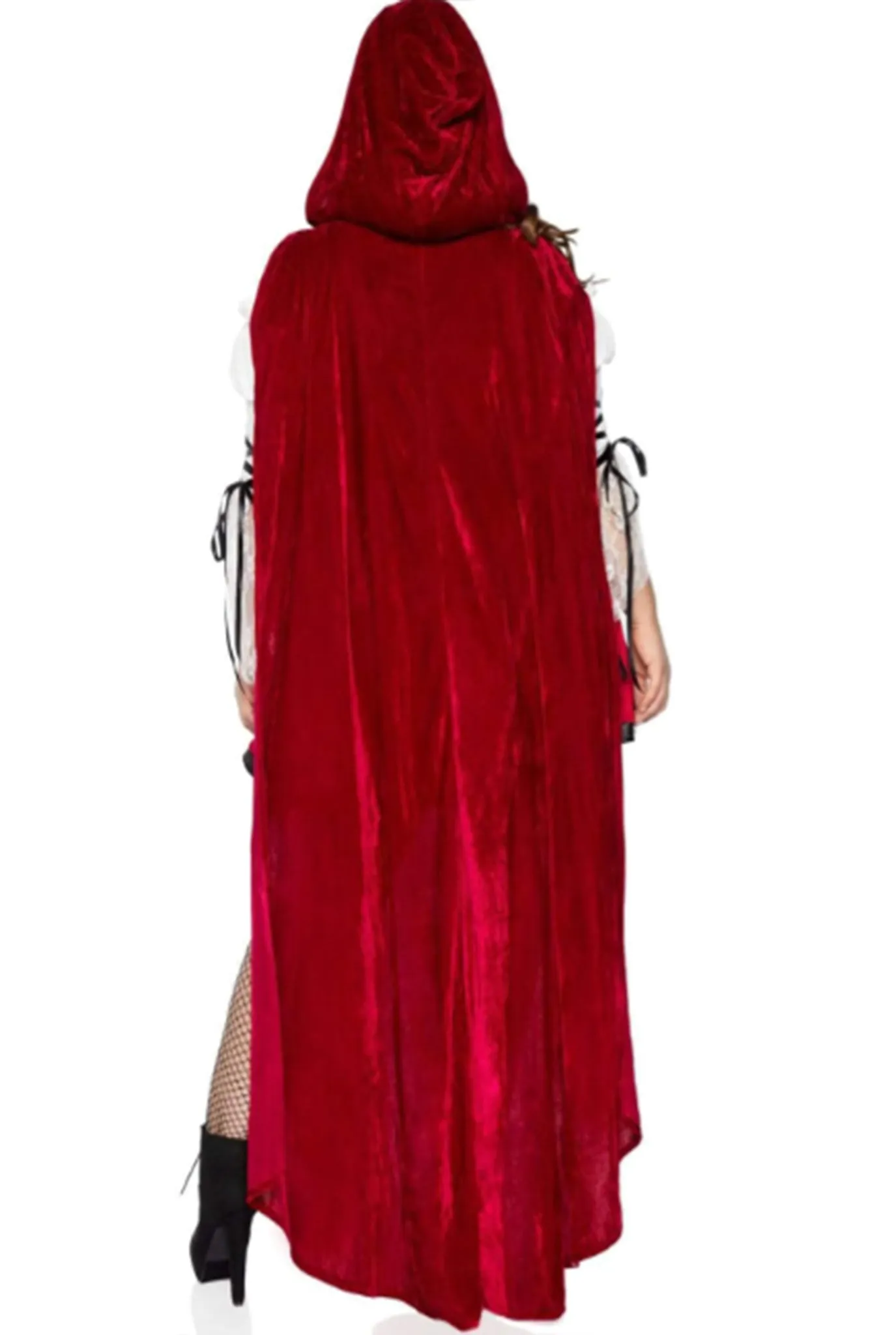 2-Piece Seductive Red Riding Hood Costume with Lace-Trimmed Dress & Hooded Cape