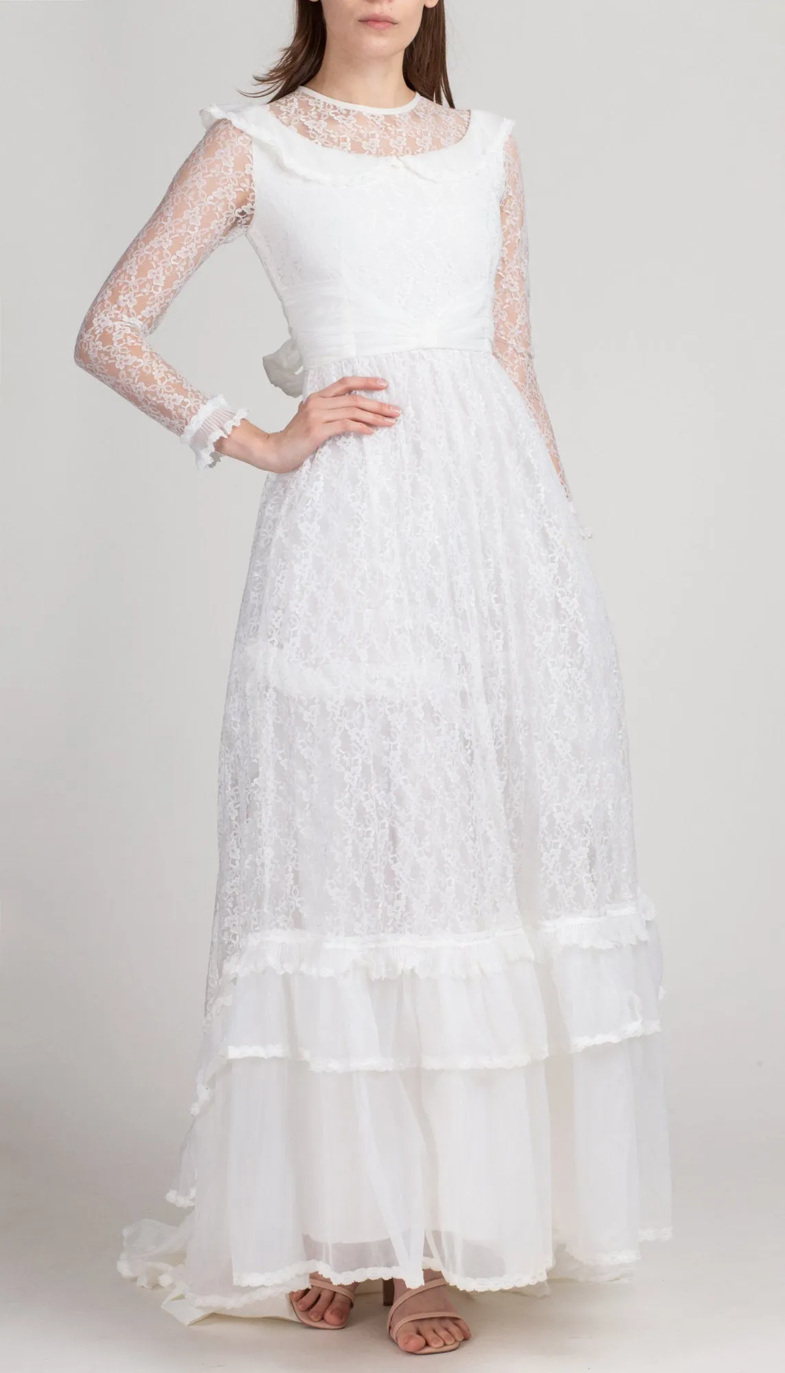 60s 70s Cardiff White Lace Wedding Dress - Petite Extra Small