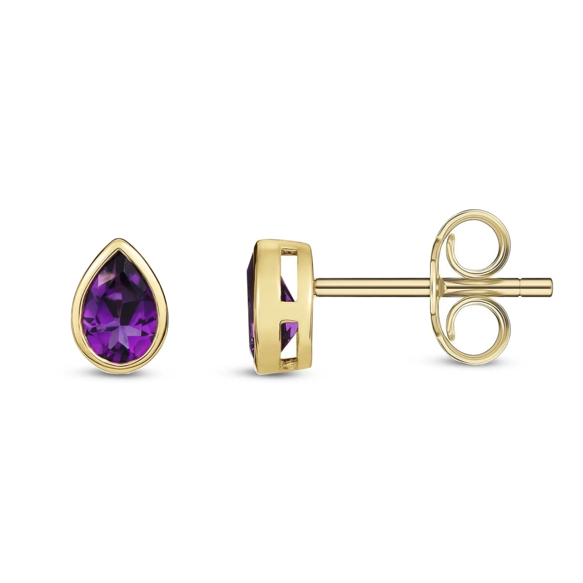 9ct Yellow Gold Amethyst Teardrop Stud Earrings