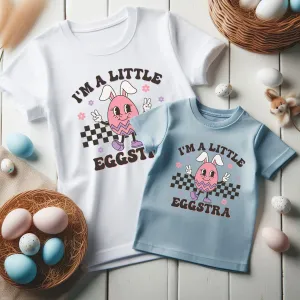 A Little Eggstra Mum Matching T-Shirts- White/Blue