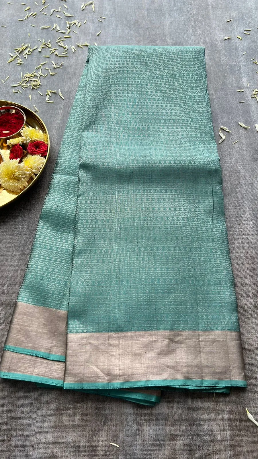 Artic blue kanjivaram silk saree with blouse