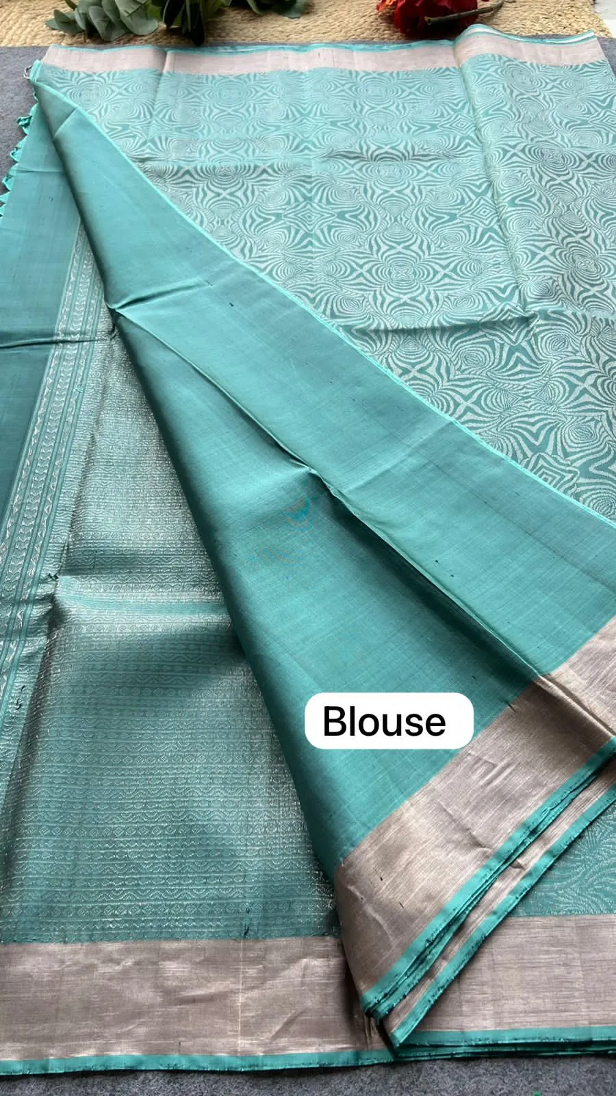 Artic blue kanjivaram silk saree with blouse