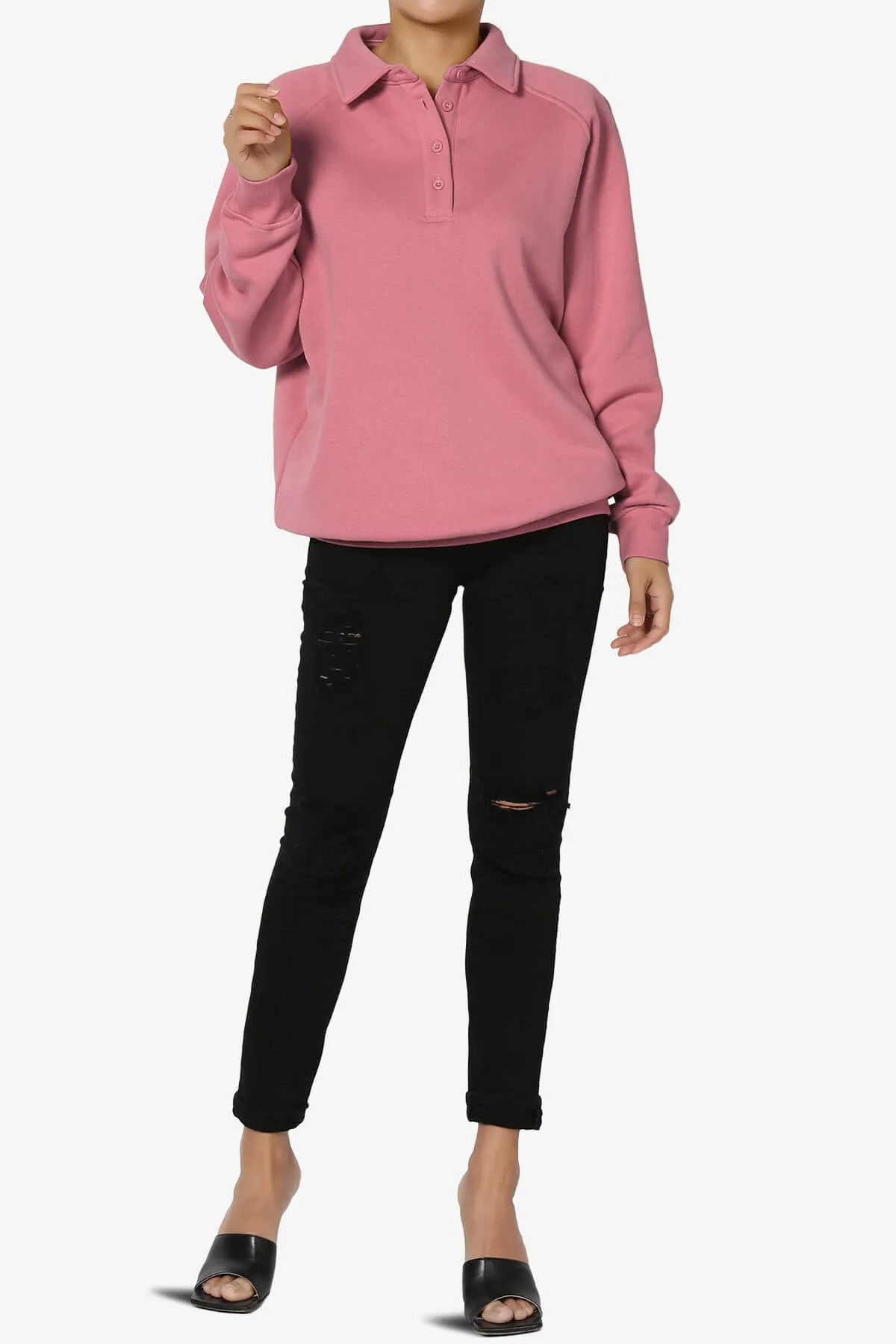 Avianna Oversized Fleece Polo Sweatshirt