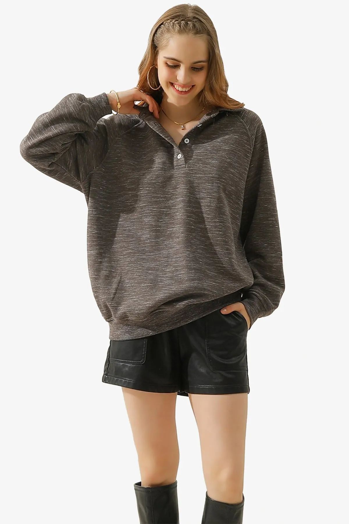 Avianna Oversized Fleece Polo Sweatshirt