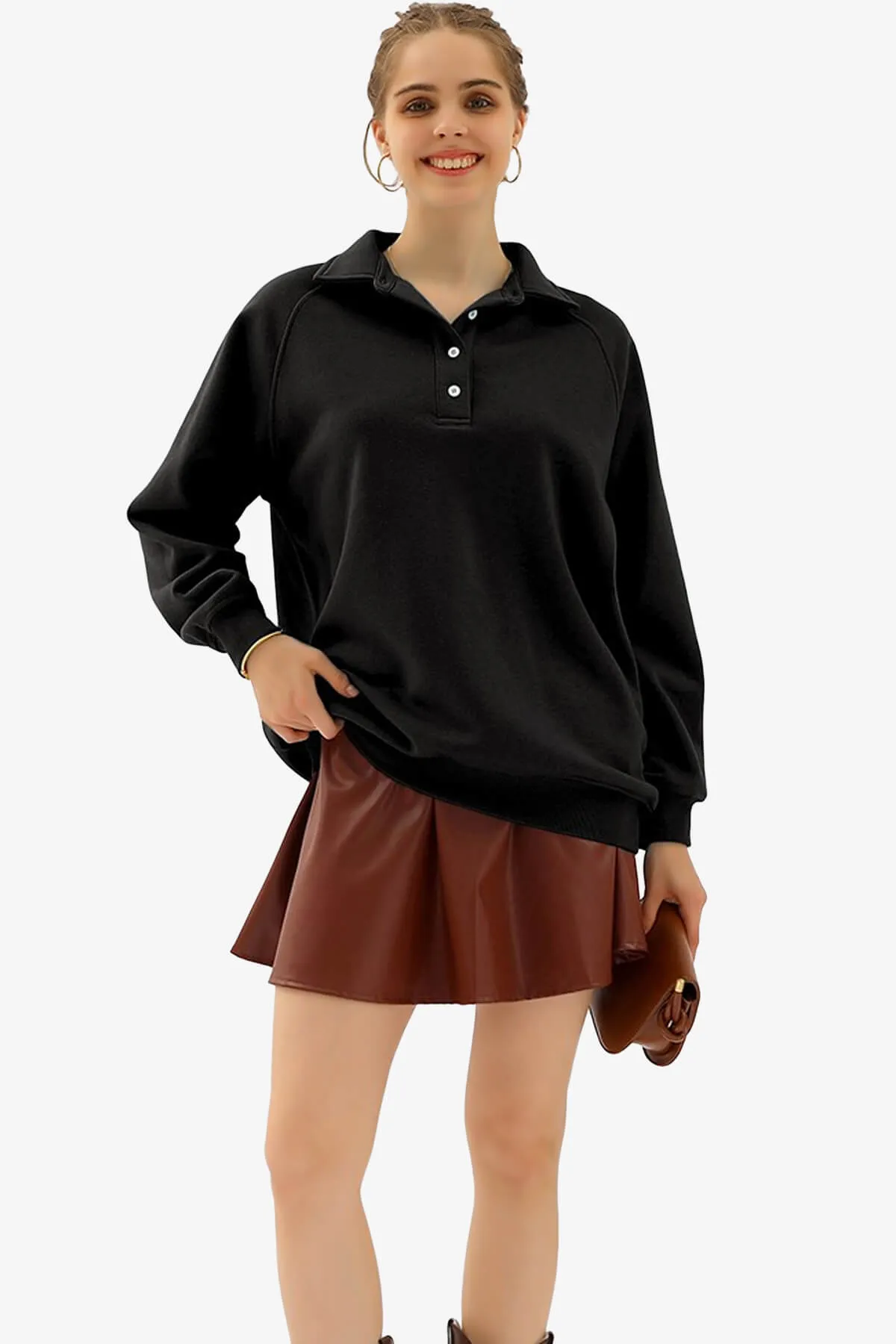 Avianna Oversized Fleece Polo Sweatshirt