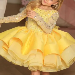 Sparkling Sequin Long Sleeve Princess Dress for Baby Girls with Bowknot Detail – Perfect Birthday Party Outfit