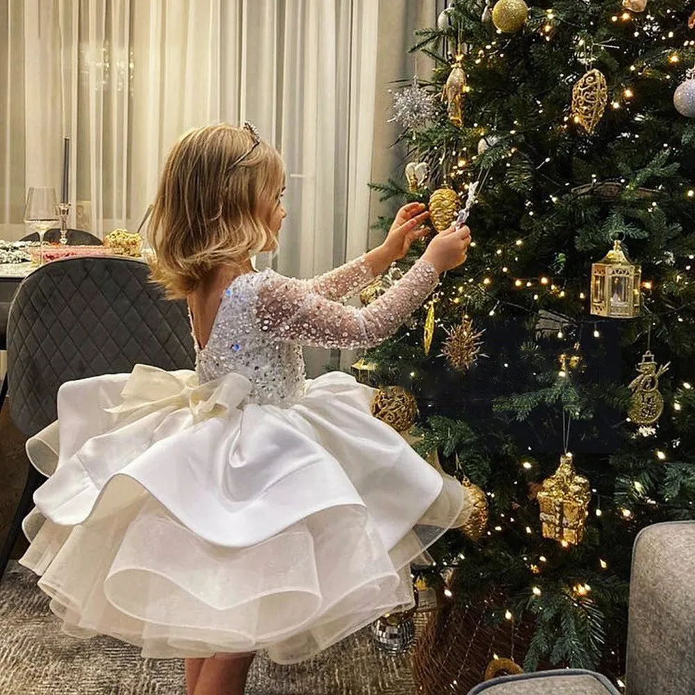 Sparkling Sequin Long Sleeve Princess Dress for Baby Girls with Bowknot Detail – Perfect Birthday Party Outfit