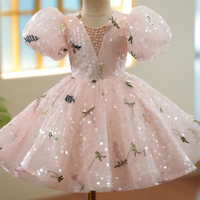 Baby Girls Dress Toddler Ball Gowns Prom Sequin Embroidery Wedding Puffy Princess Dress