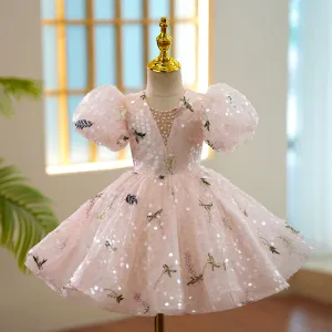 Baby Girls Dress Toddler Ball Gowns Prom Sequin Embroidery Wedding Puffy Princess Dress