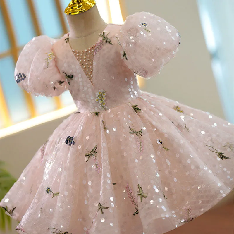 Baby Girls Dress Toddler Ball Gowns Prom Sequin Embroidery Wedding Puffy Princess Dress