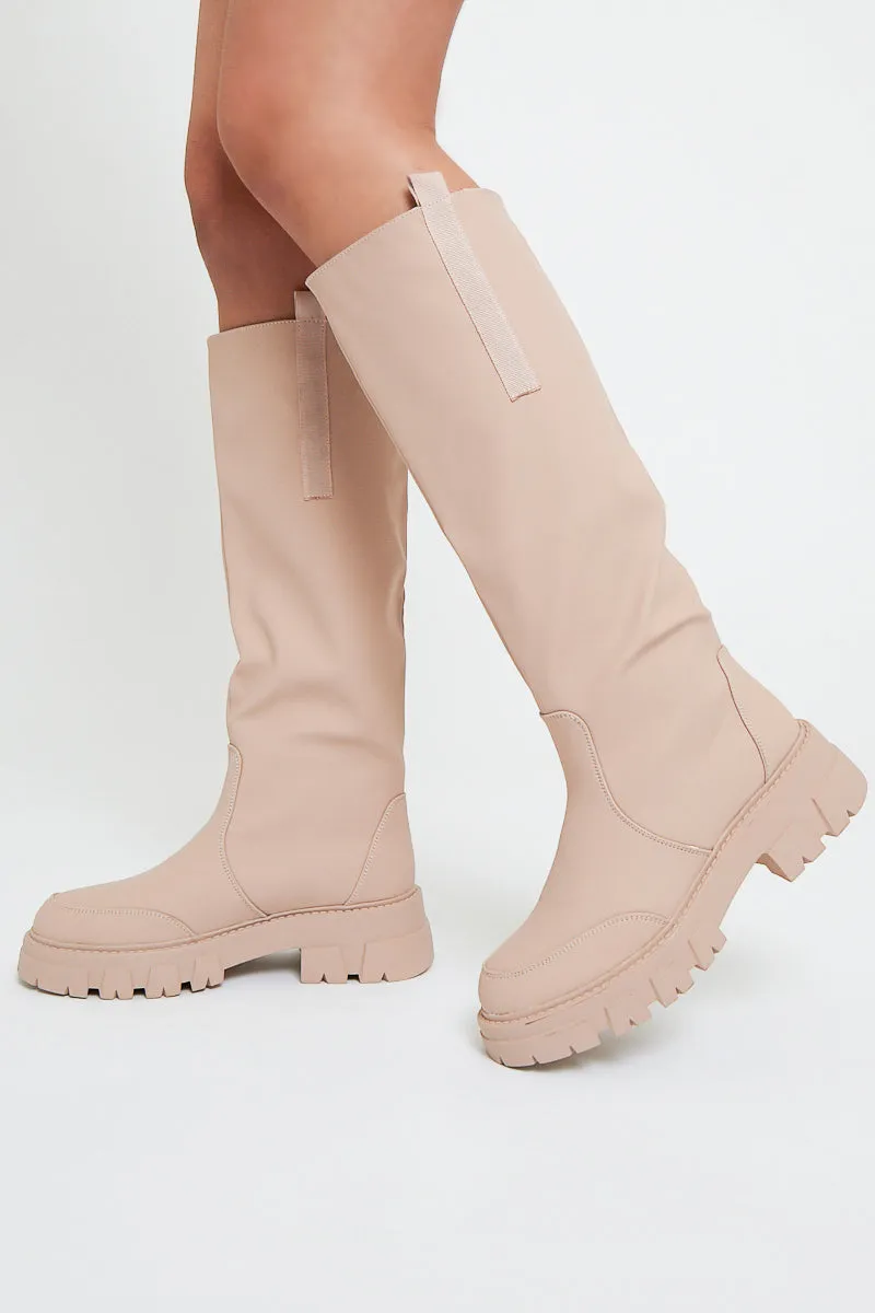 Beige Chunky Sole Wellington Boots - Makhi