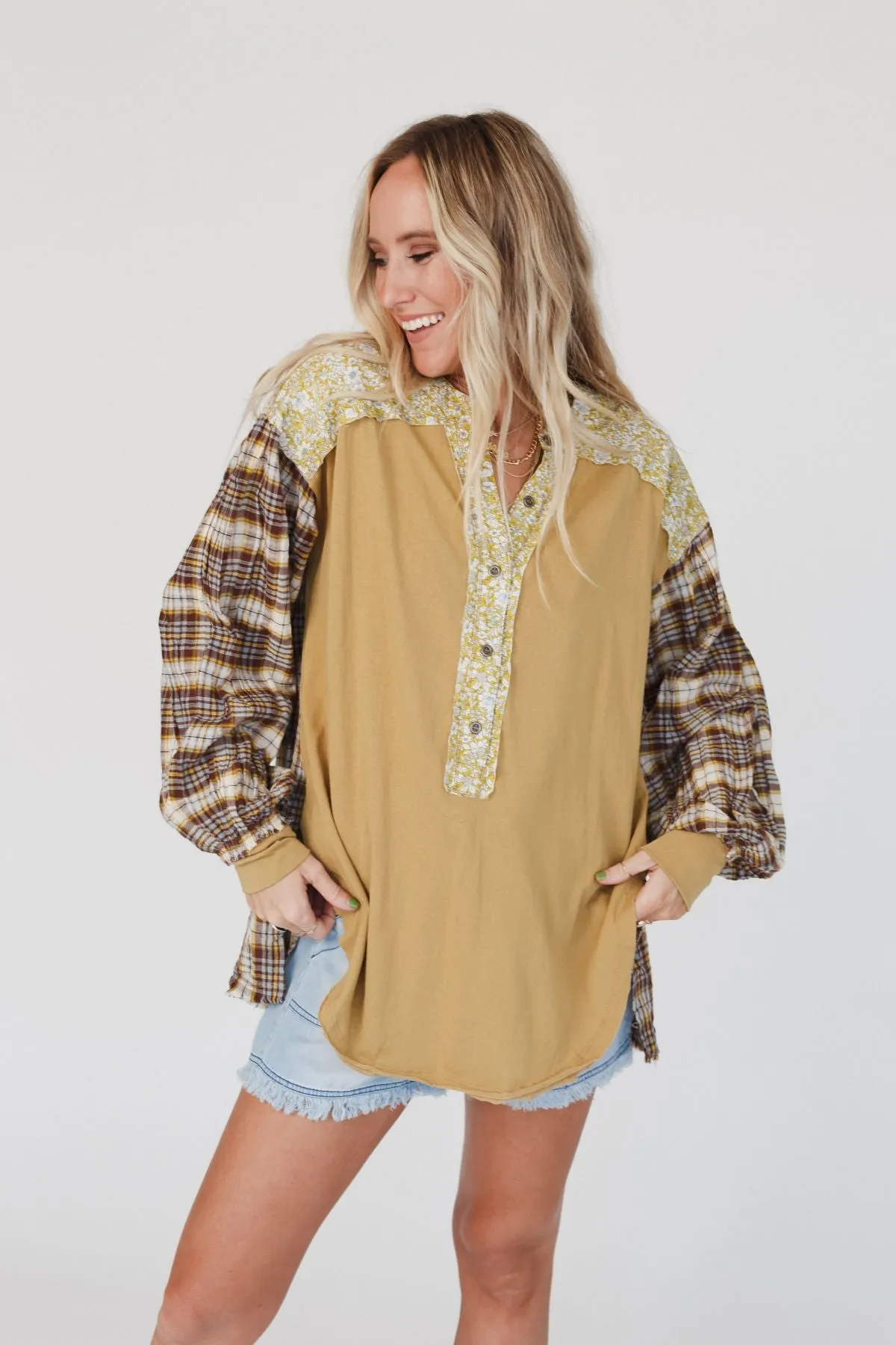 Better Together Mixed Print Top - Mustard