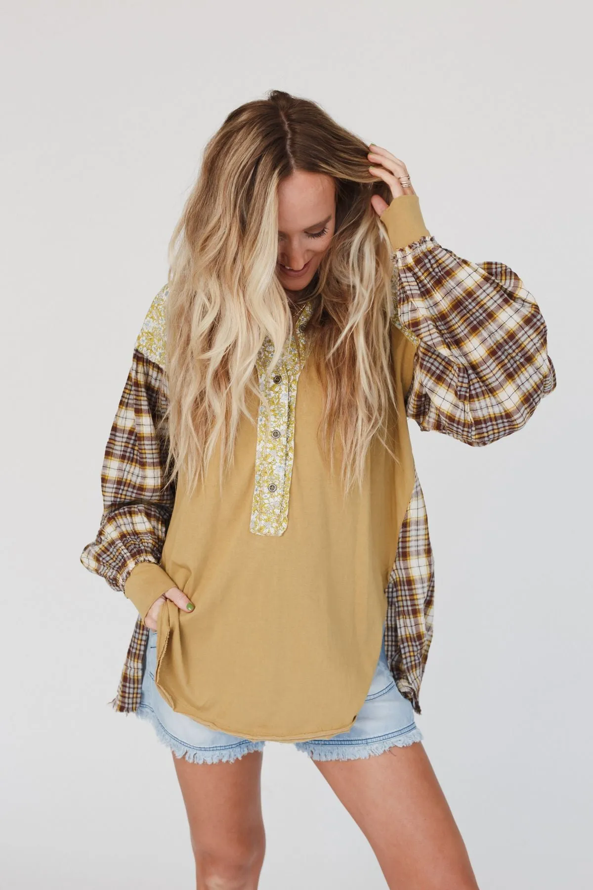 Better Together Mixed Print Top - Mustard