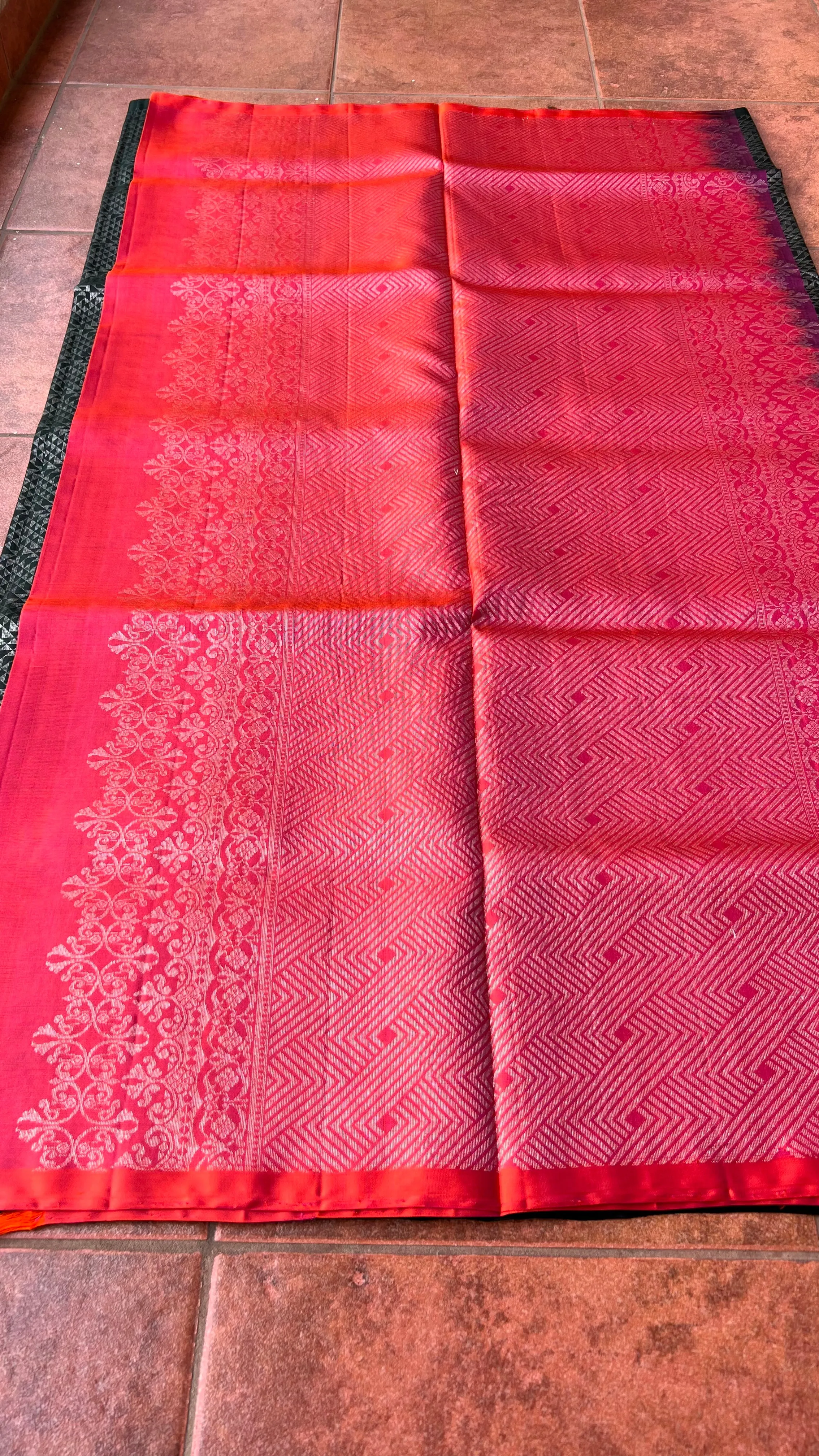 Black and orange matrix kanchipuram silk saree with blouse