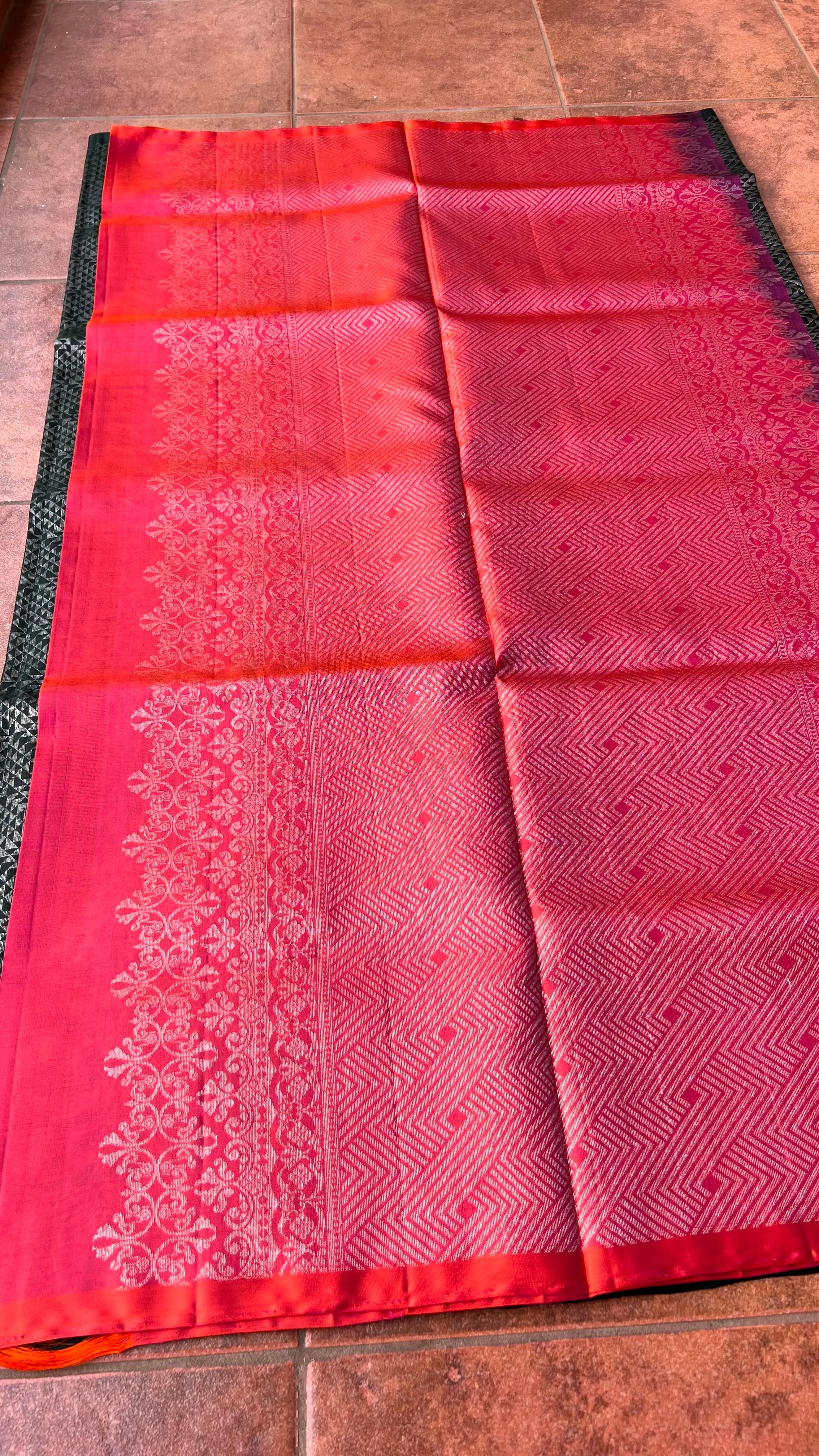 Black and orange matrix kanchipuram silk saree with blouse