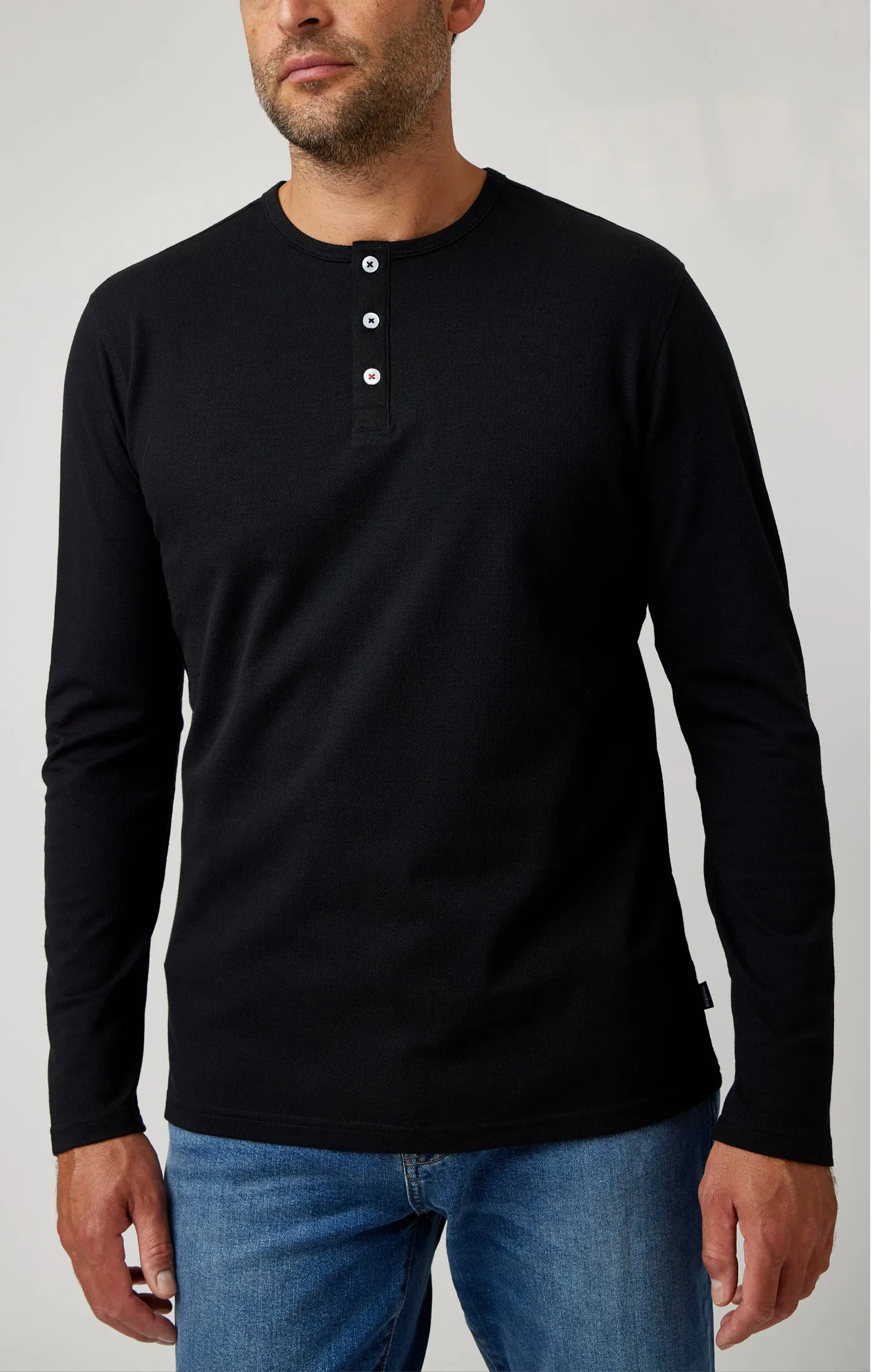 Black Performance Long Sleeve Henley