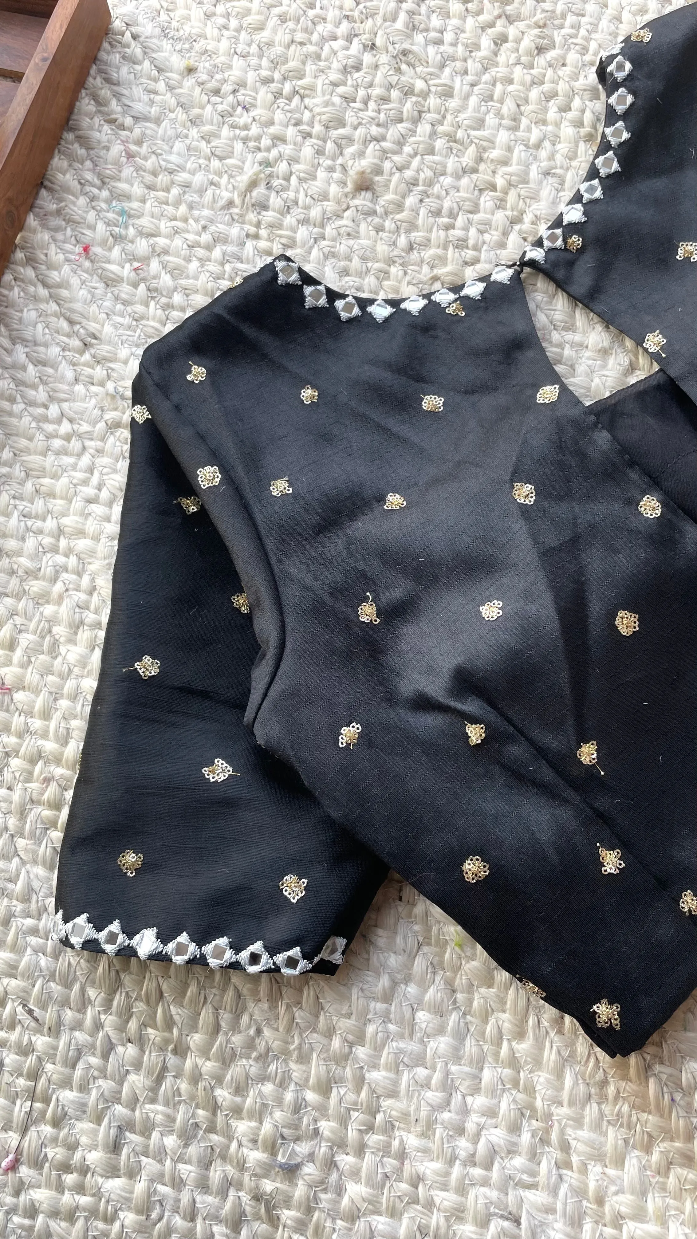 Black silk hand made mirror worked blouse