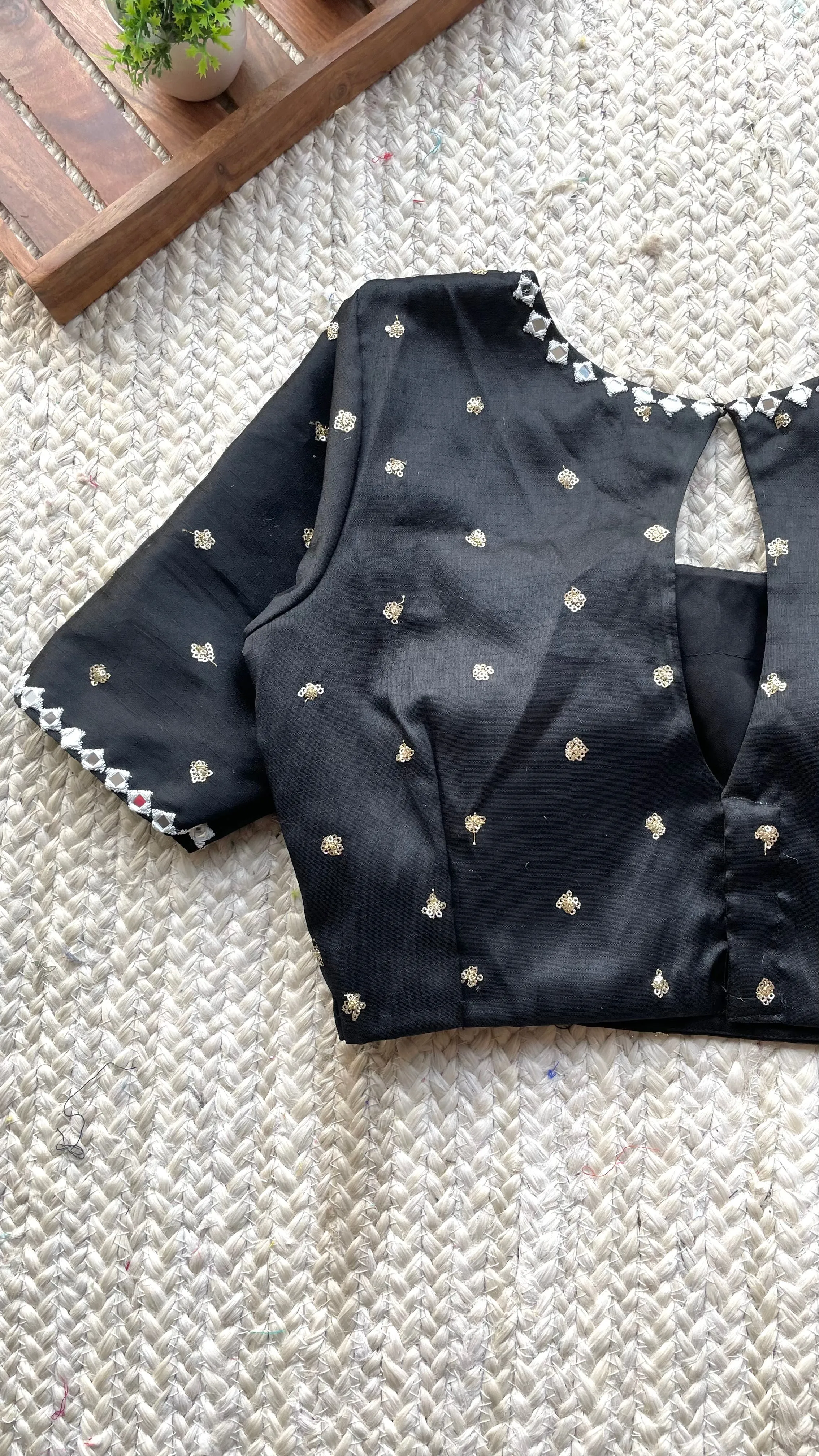 Black silk hand made mirror worked blouse