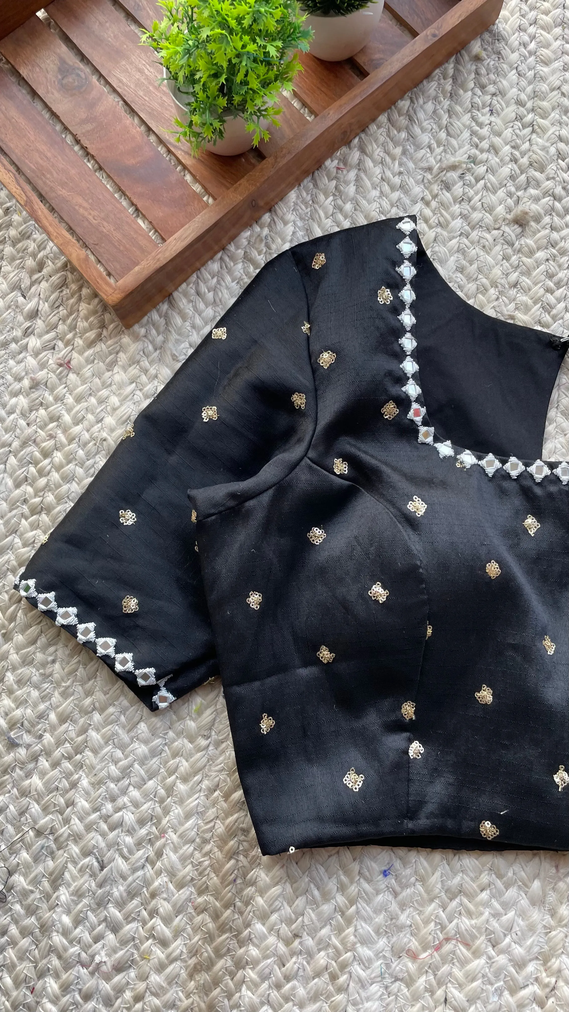 Black silk hand made mirror worked blouse