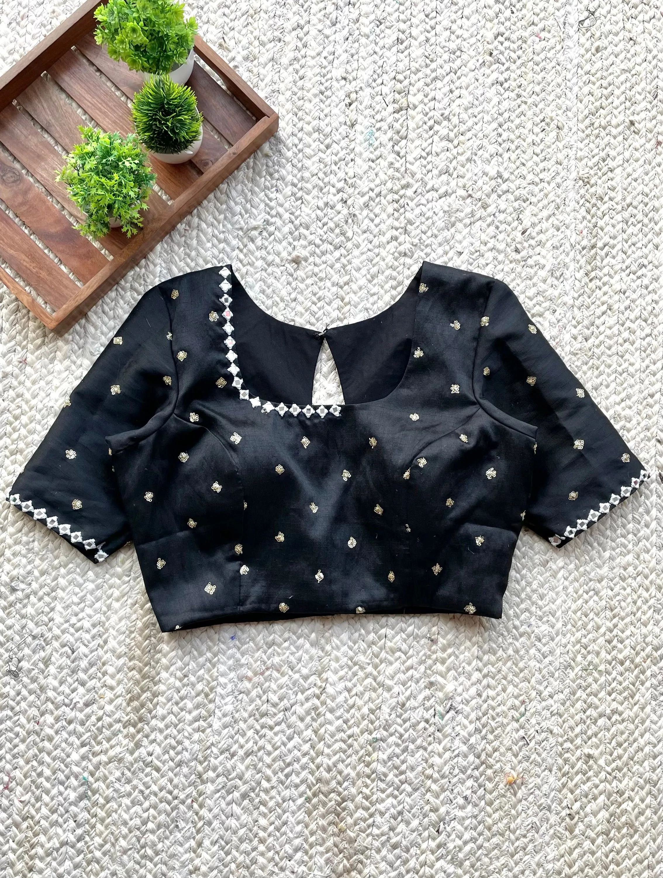 Black silk hand made mirror worked blouse