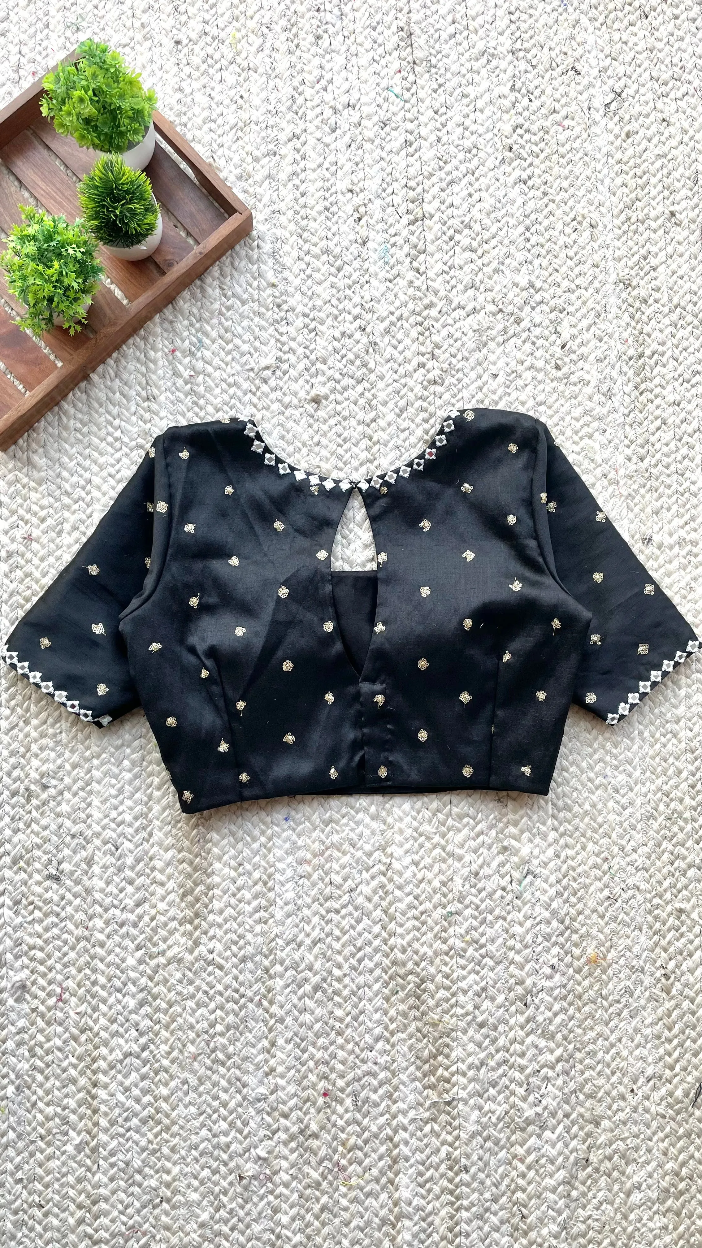 Black silk hand made mirror worked blouse