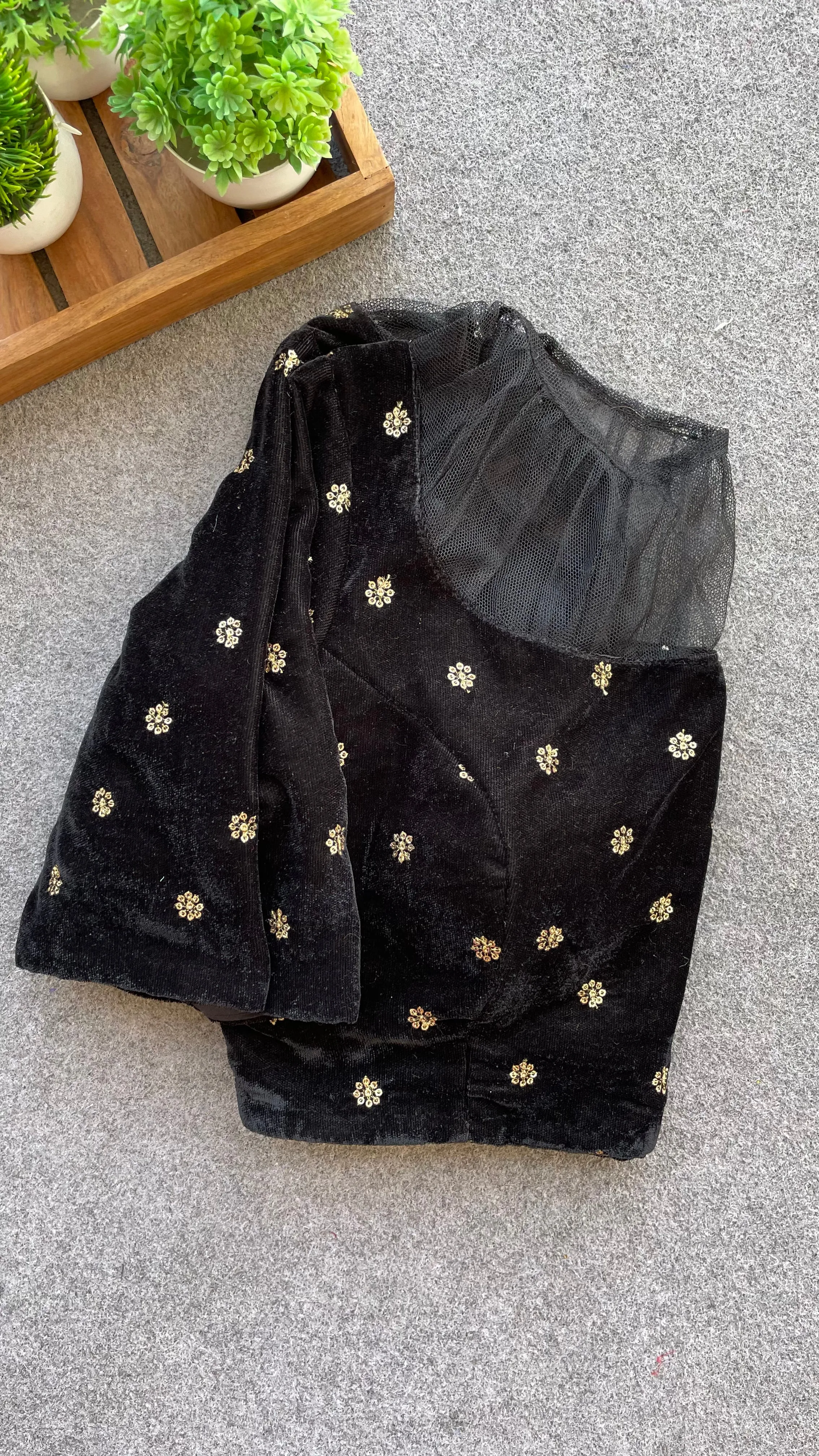 Black silk netted & embroidery blouse