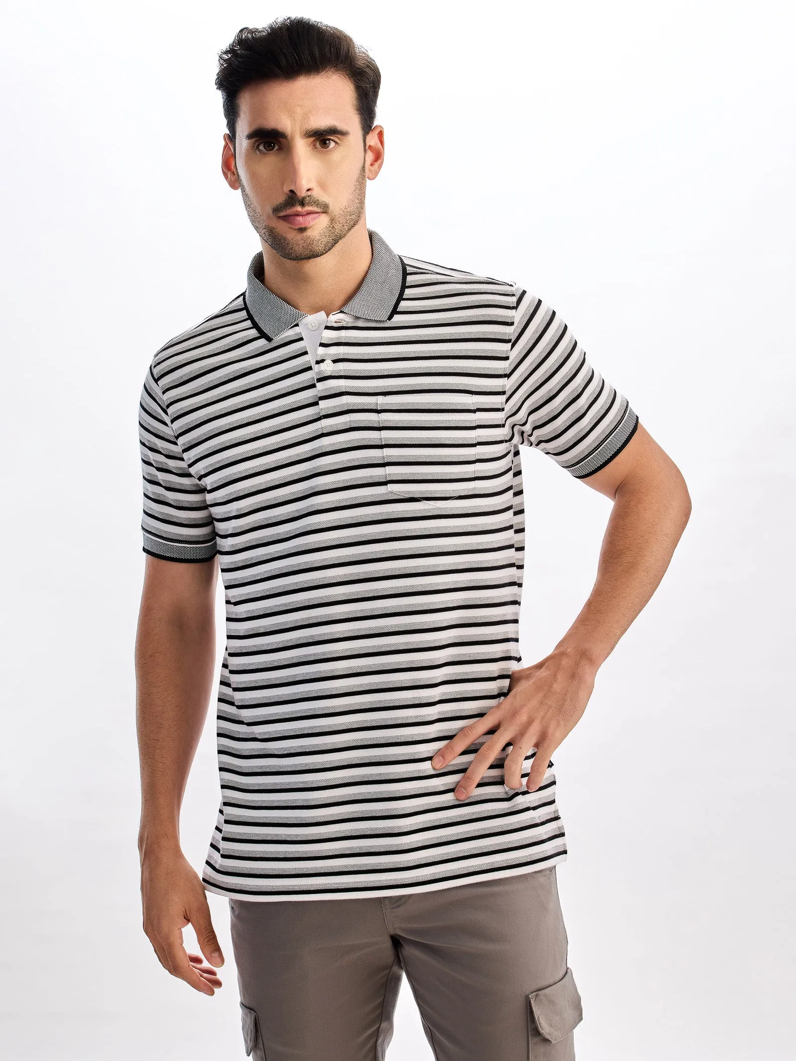 Black Striped Polo T-Shirt