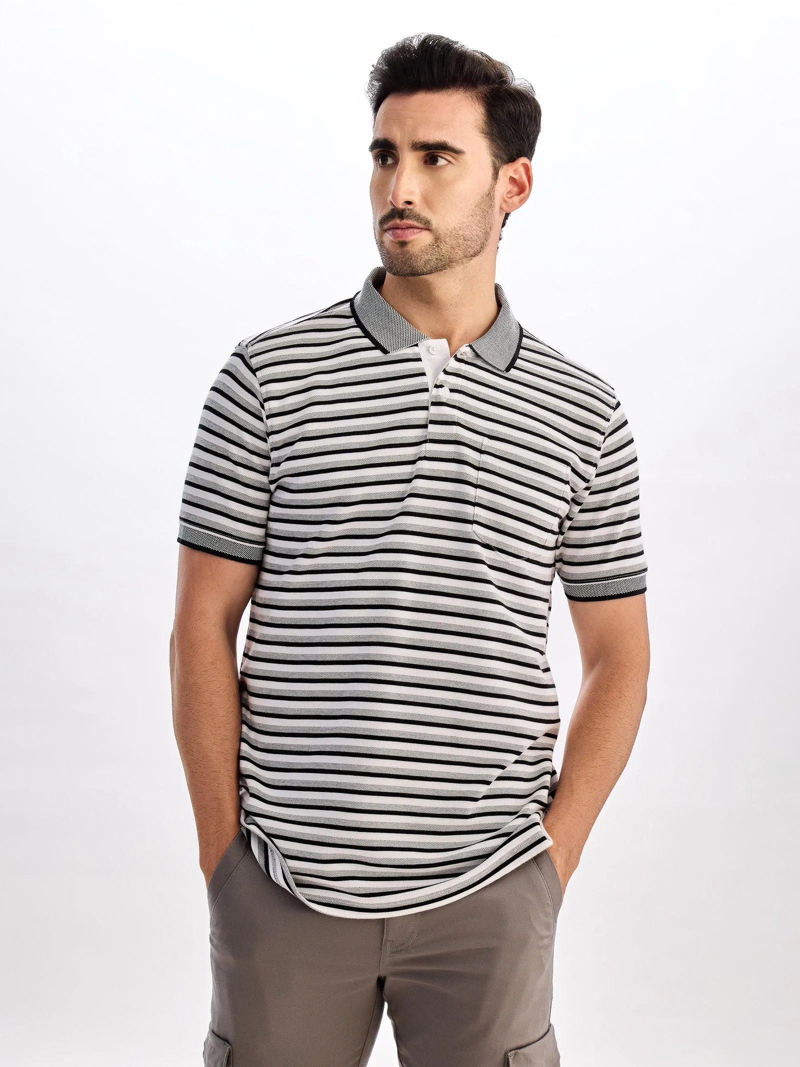 Black Striped Polo T-Shirt