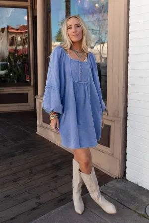 Blissful Gaze Baby Doll Dress - Blue