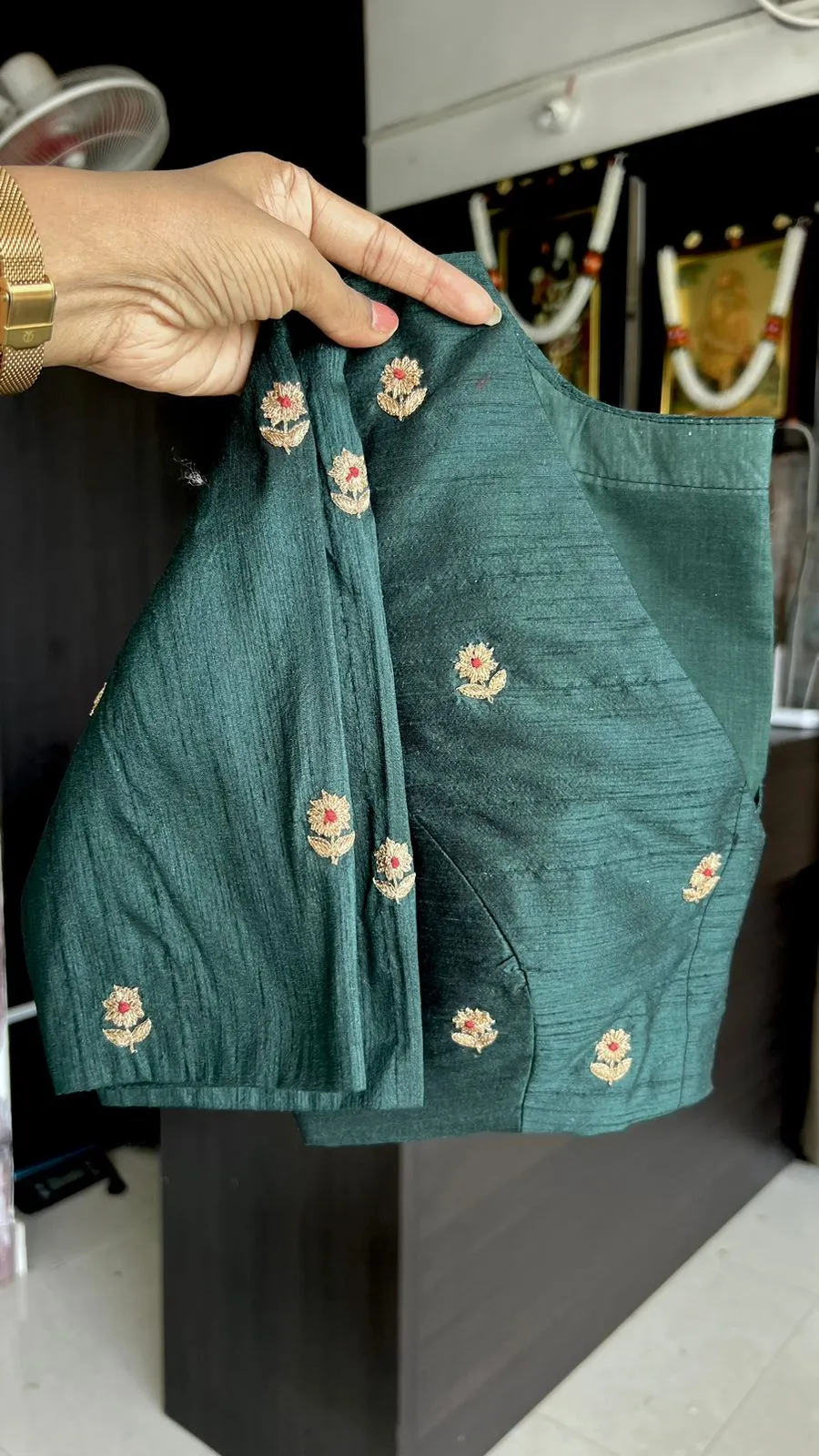 Bottle green silk heavy hand work blouse