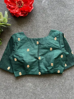 Bottle green silk heavy hand work blouse