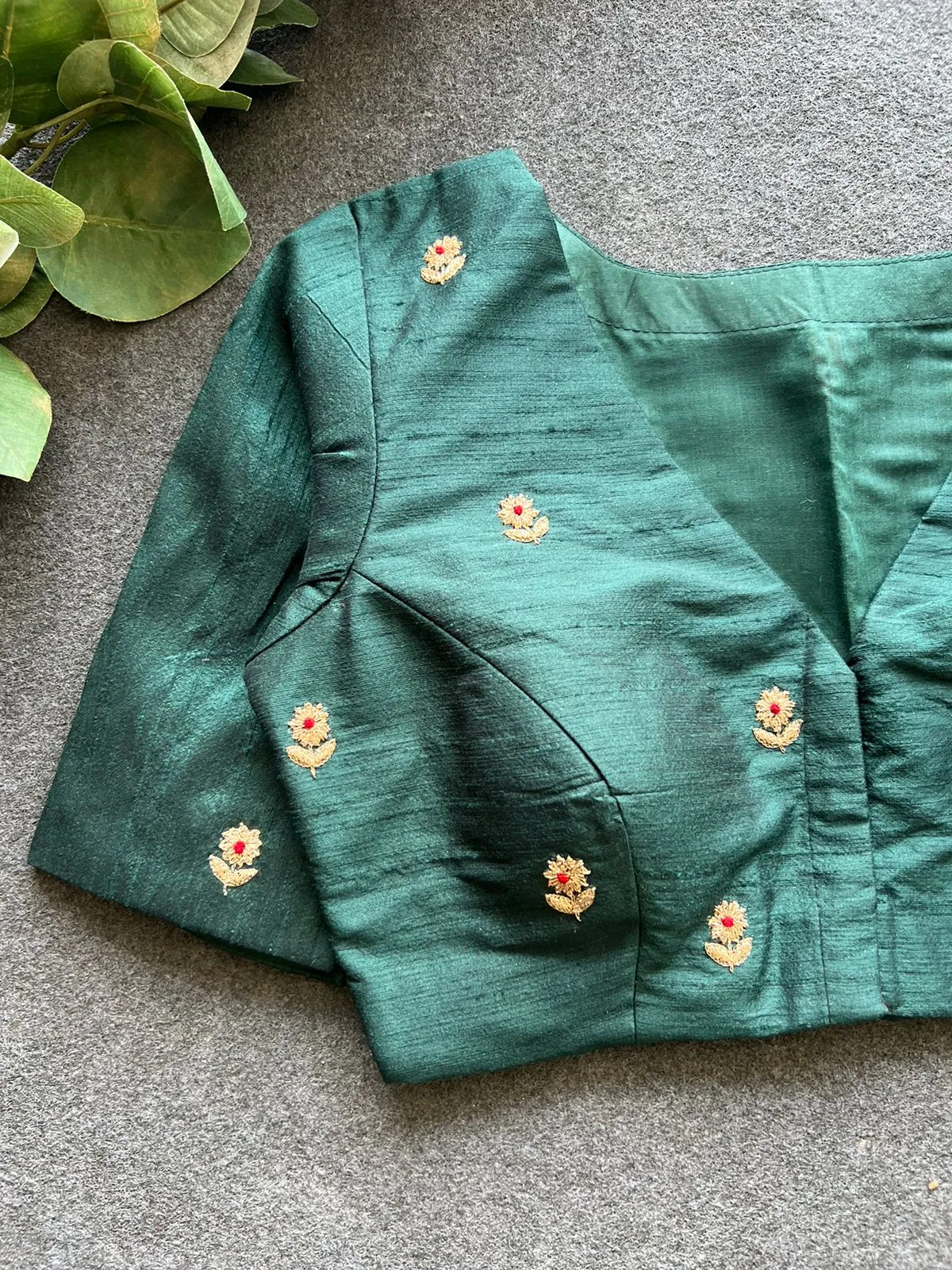 Bottle green silk heavy hand work blouse