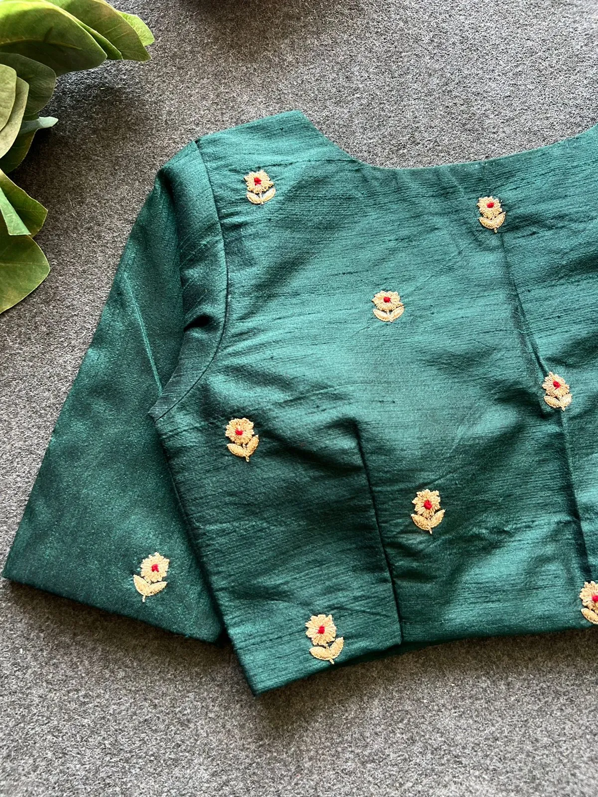 Bottle green silk heavy hand work blouse