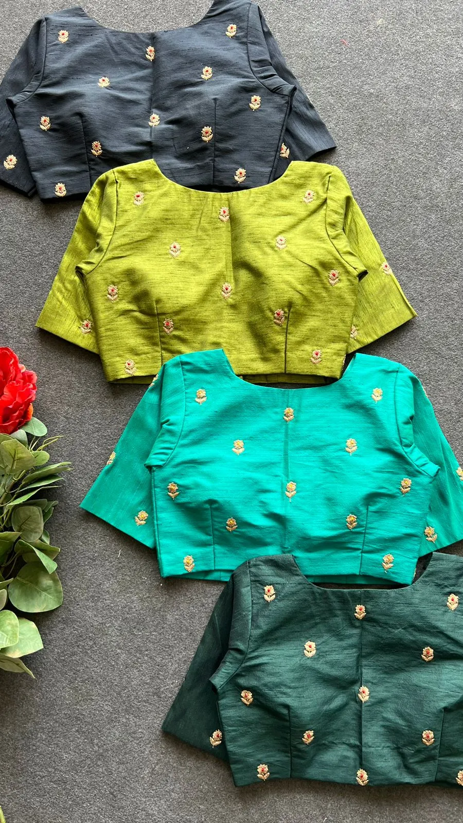 Bottle green silk heavy hand work blouse