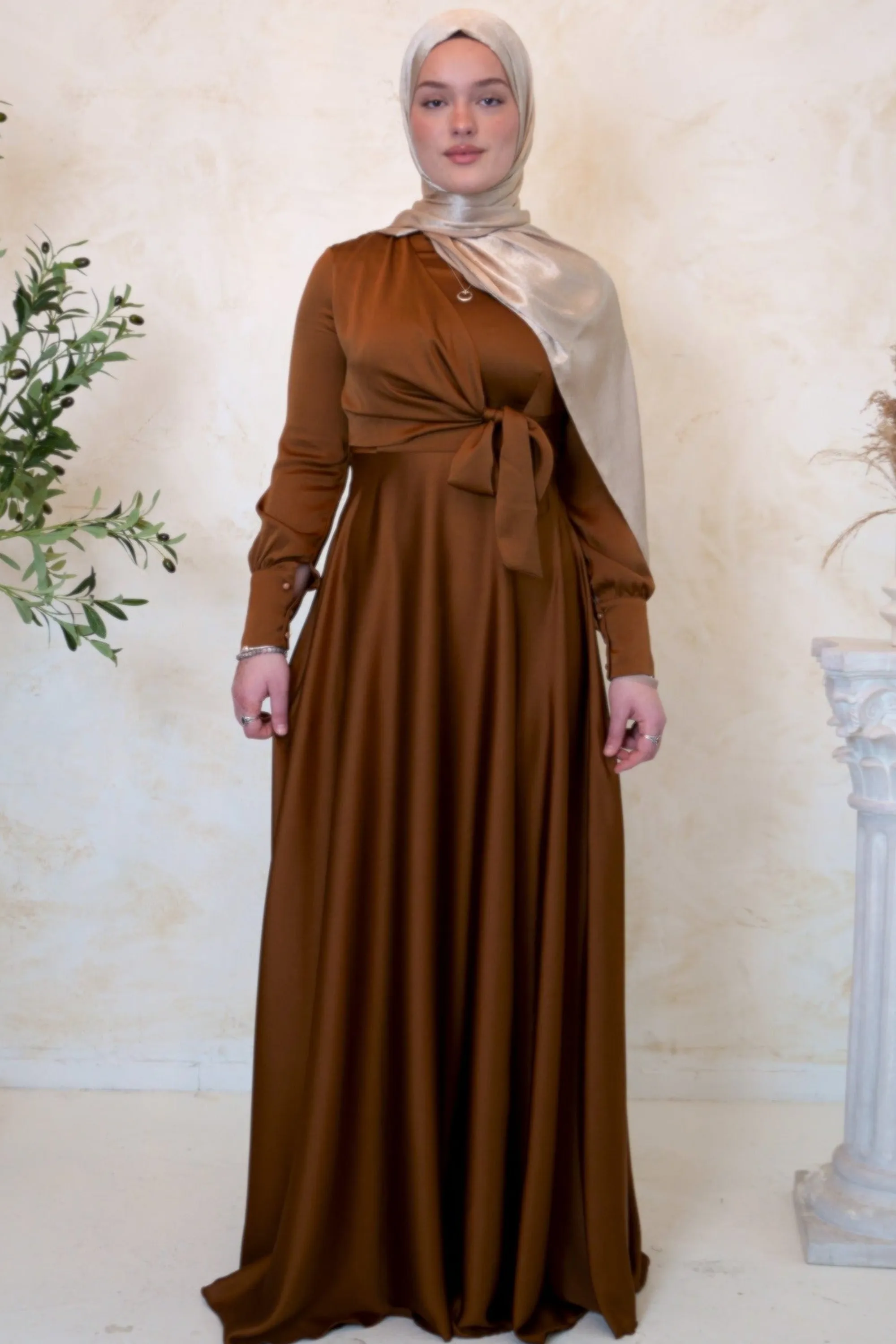 Bronze Diana Side Knot Satin Gown