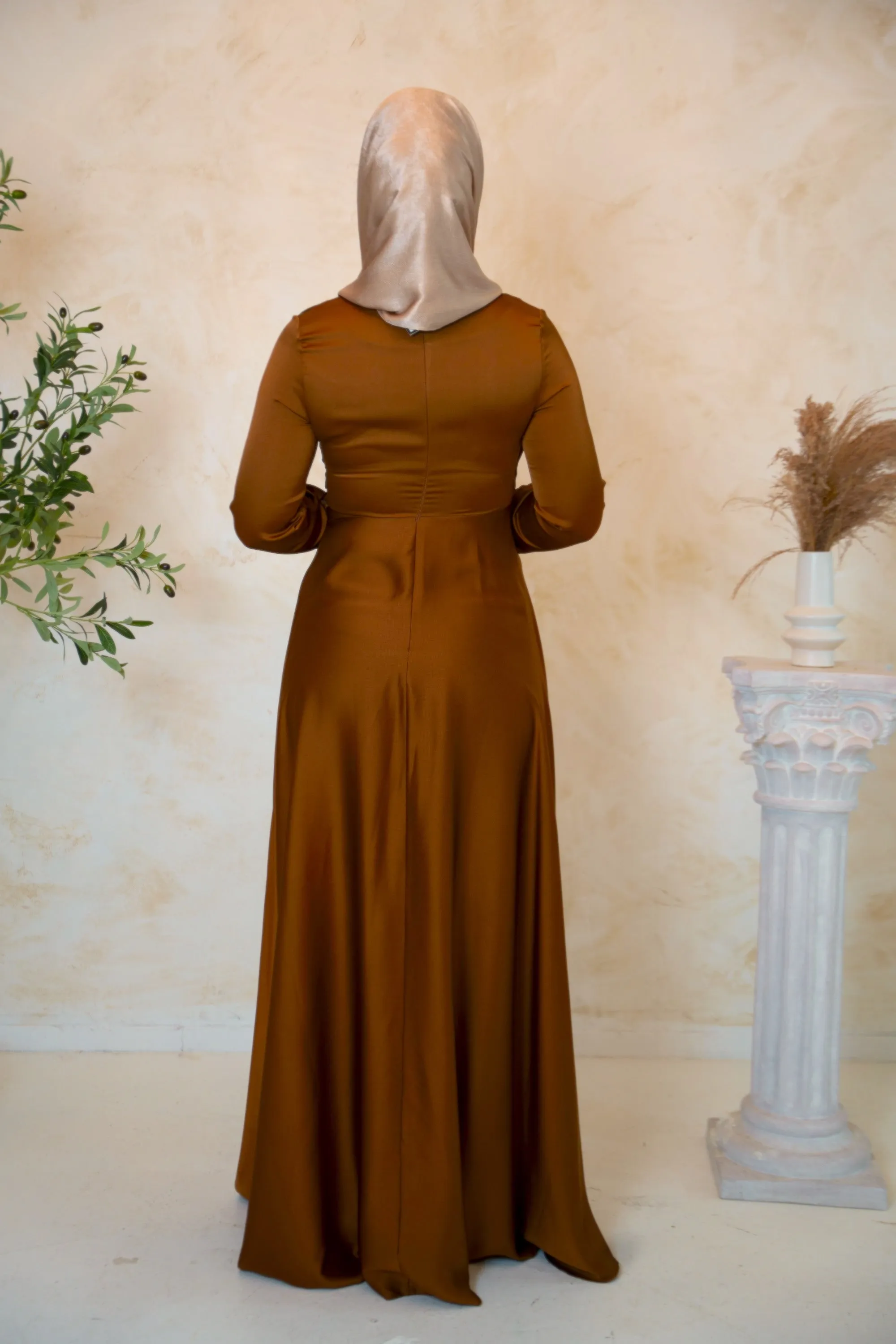 Bronze Diana Side Knot Satin Gown