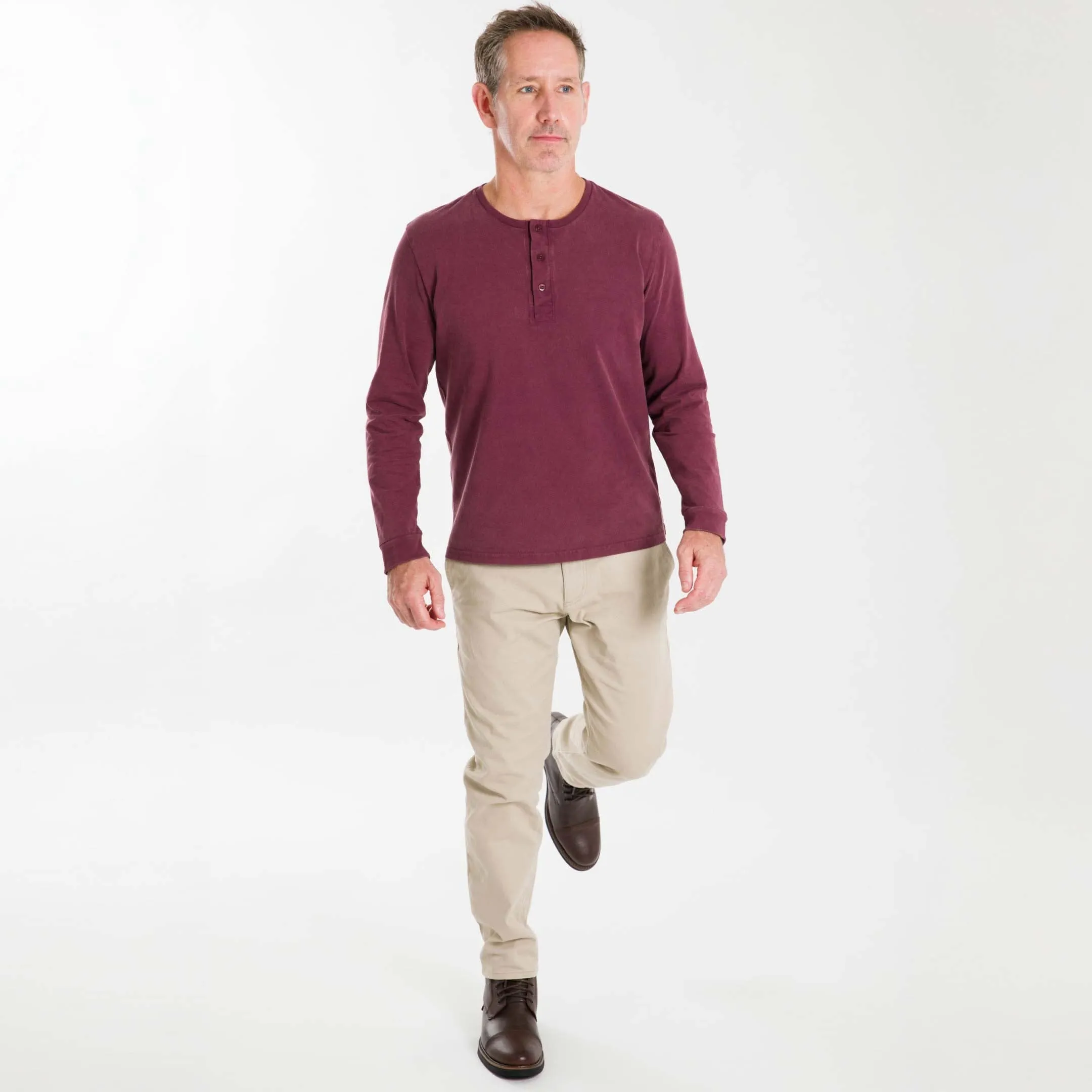 Burgundy Long Sleeve Pima Cotton Henley