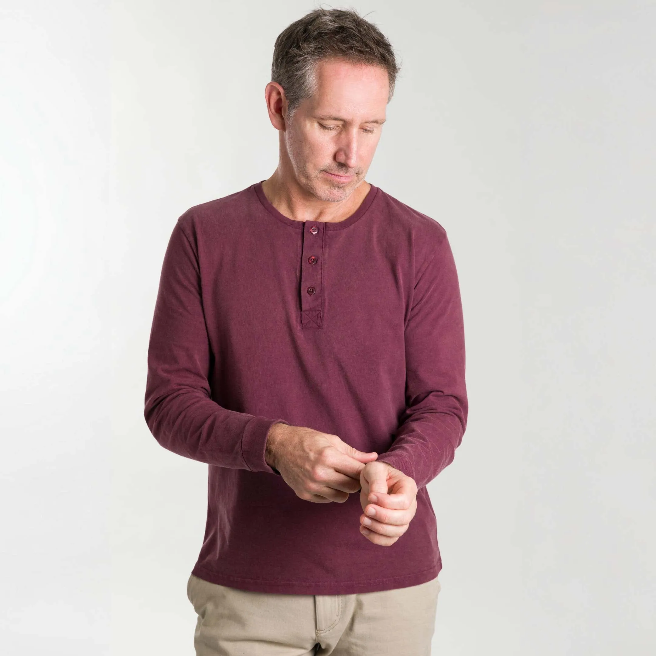 Burgundy Long Sleeve Pima Cotton Henley