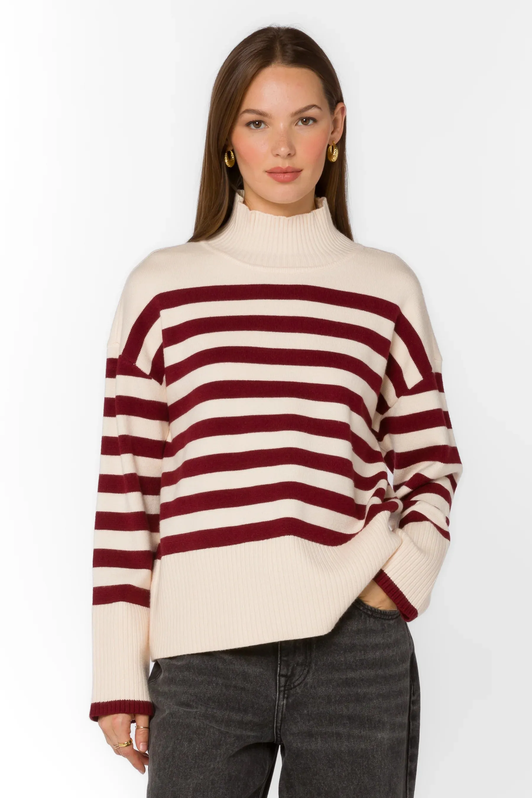 Caden White & Red Stripe Sweater