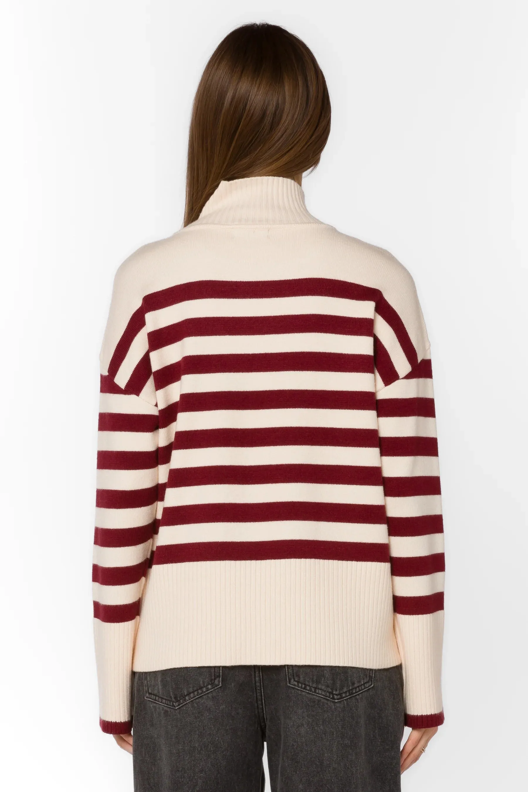 Caden White & Red Stripe Sweater