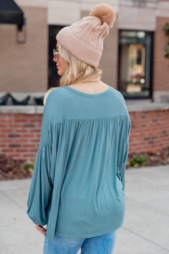 Carefree Days Teal Henley Knit Long Sleeve Top FINAL SALE