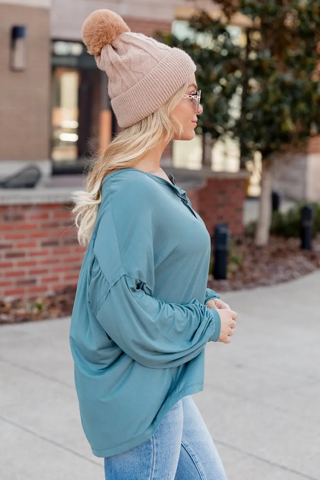 Carefree Days Teal Henley Knit Long Sleeve Top FINAL SALE