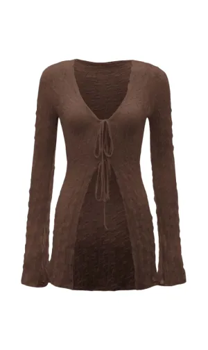 Cascading Textured Sheer Top (Brown)