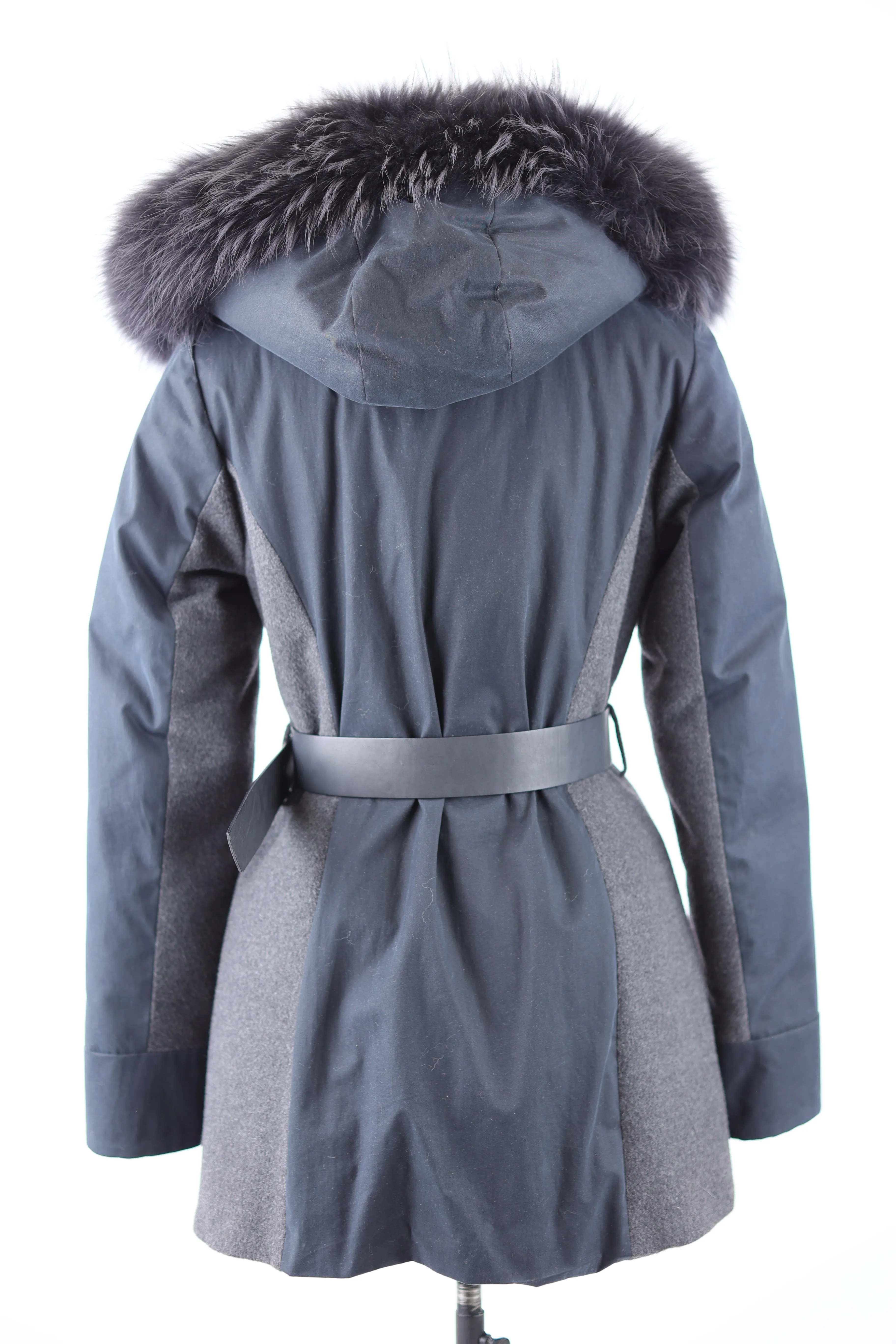 Cashmere Blend Belted Parka W/ Fur Hood