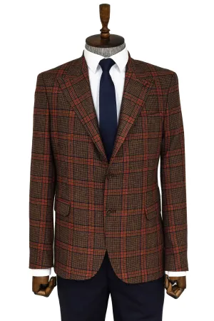 Checked Wool Brown Men Blazer - Wessi