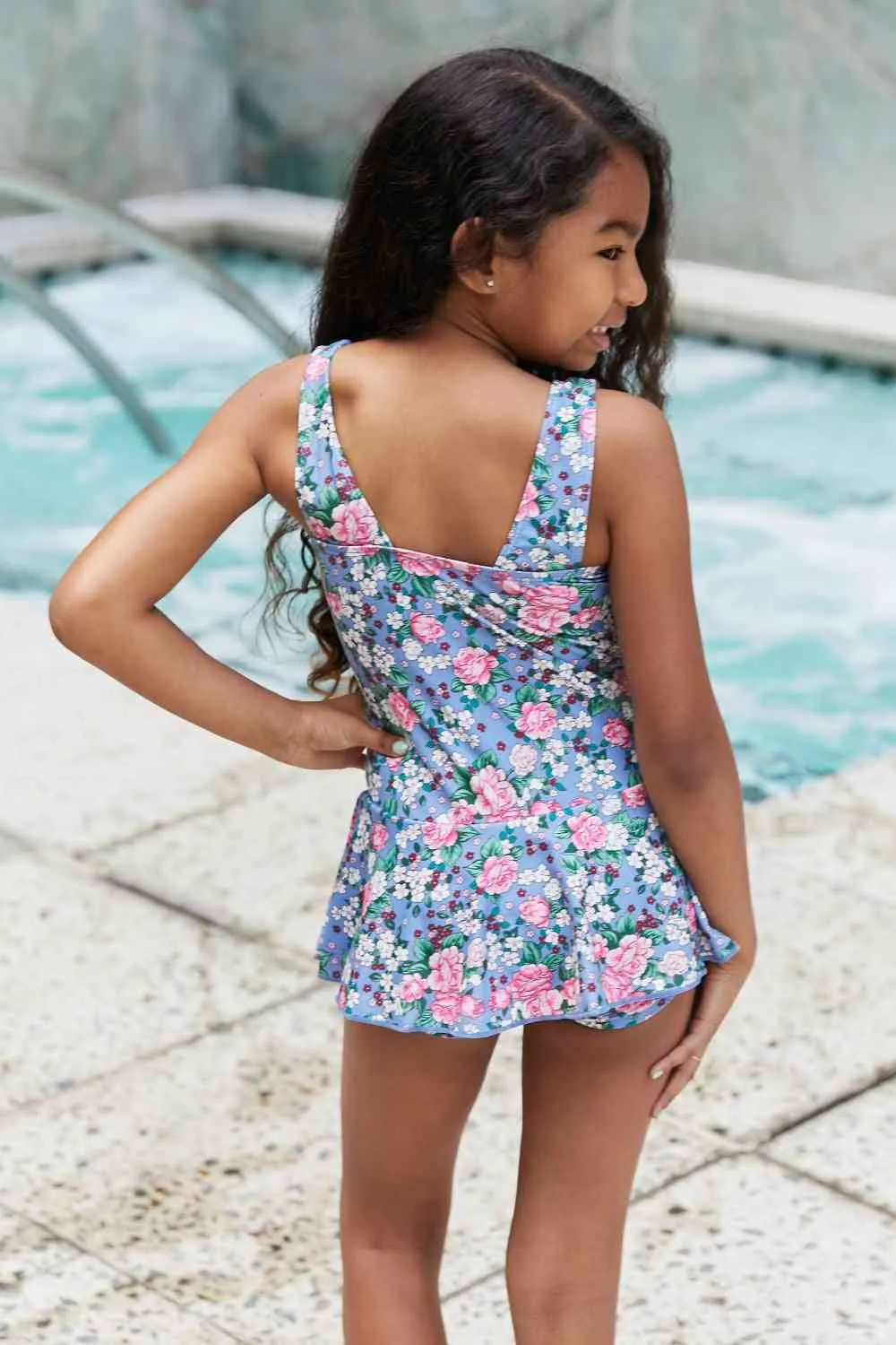 Clear Waters Girls Swim Dress in Rose Sky