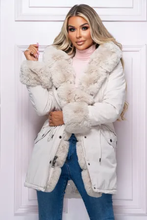 Cocoa Kisses Cream Faux Fur Trim Parka Coat