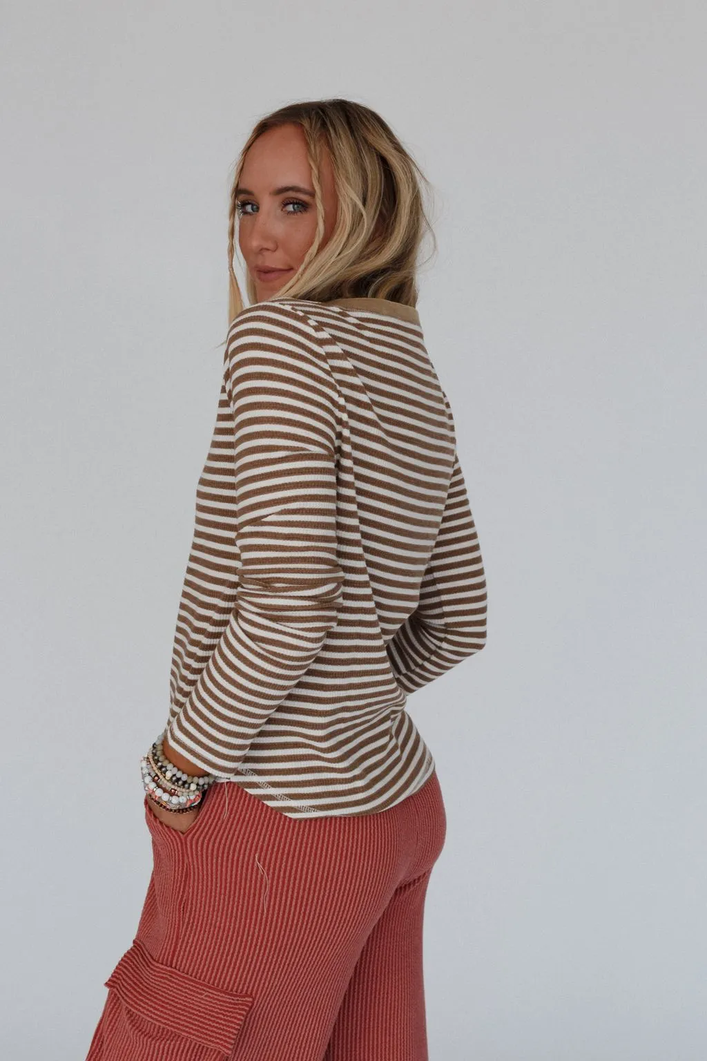 Cool Stripes Henley Top - Taupe